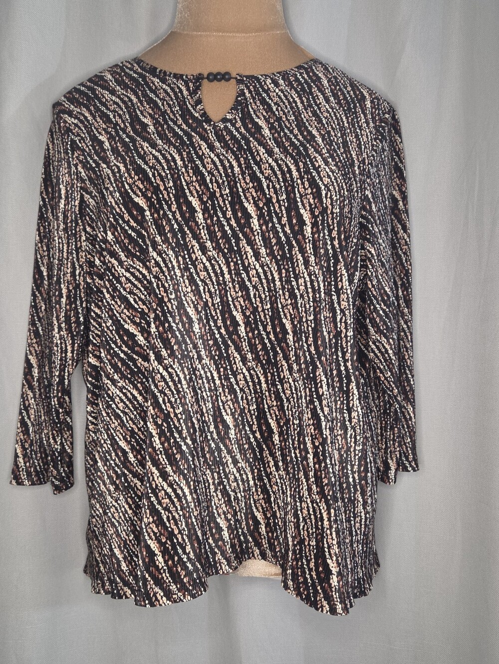 TanJay Women's Blouse L Large Black Patterned 3/4 Long-Sleeve